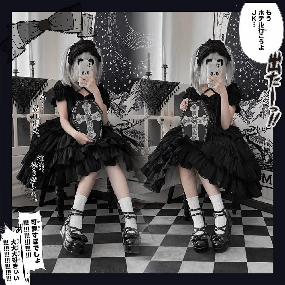 Harajuku Y2K Rose Cross Coffin Bag