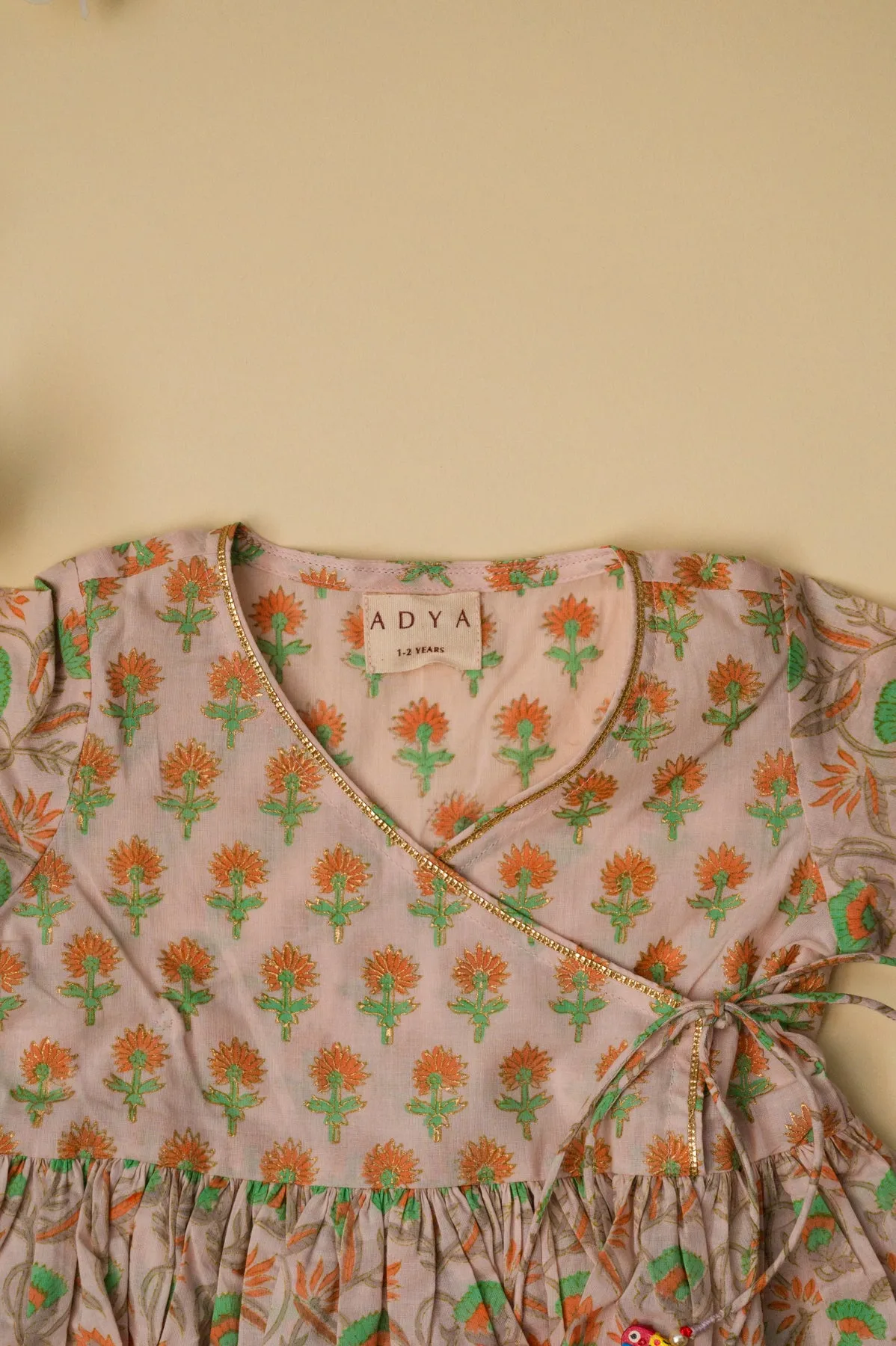 Jaal And Booti Floral Kurta With Tulip Pants - Baby Pink
