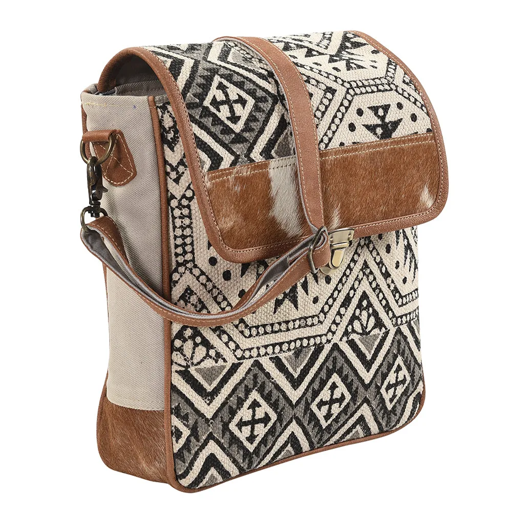 KB173 - KB173-MESSENGER Real Cowhide Leather and Upcycled Canvas Ladies Bag 13 x 12 - KB173