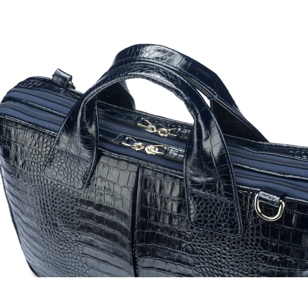 Kingston Leather 13” Laptop Briefcase - Navy Croc