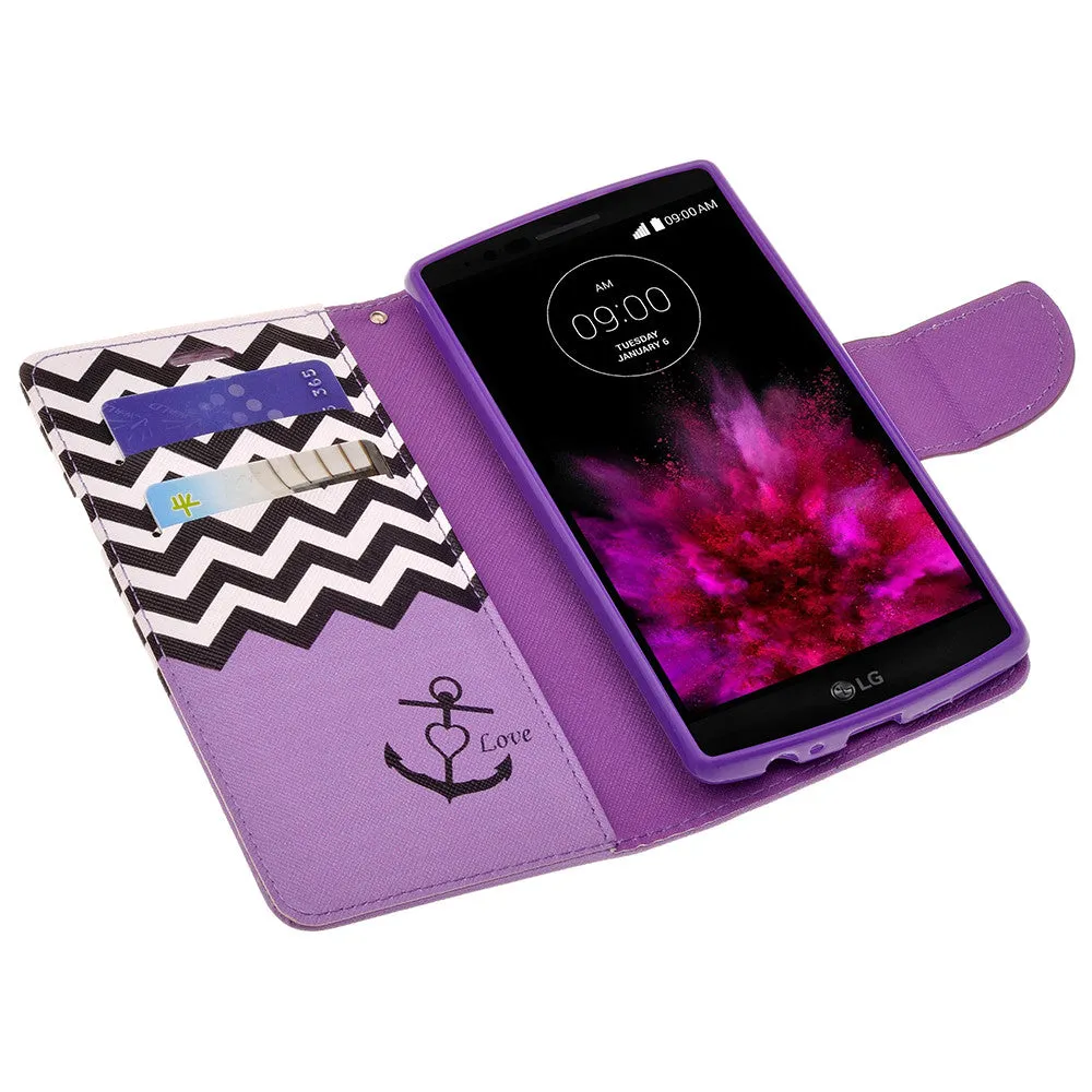 LG G4 Cases, Wrist Strap Magnetic Flip Folio [Kickstand Feature] Pu Leather Wallet Case with ID & Credit Card Slot - Purple Anchor