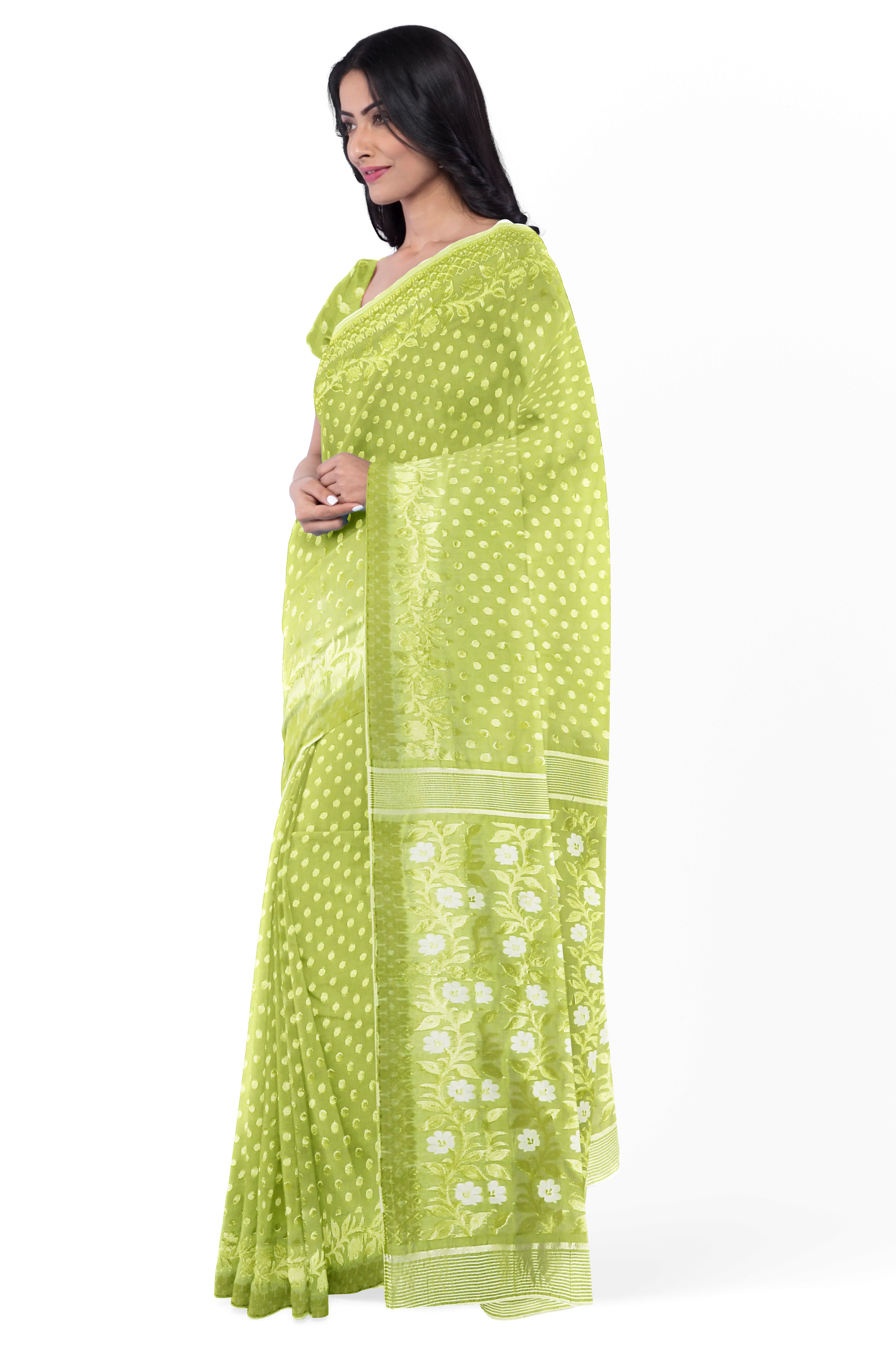Light Green LIVA Saree with Jamdani Weave