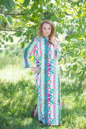 Light Yellow Charming Collars Style Caftan in Diamond Aztec Pattern
