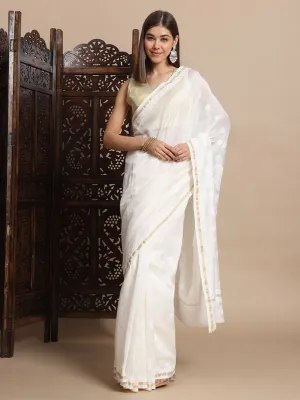 Luxurious Chikankari & Zari Chanderi Silk Saree with Blouse