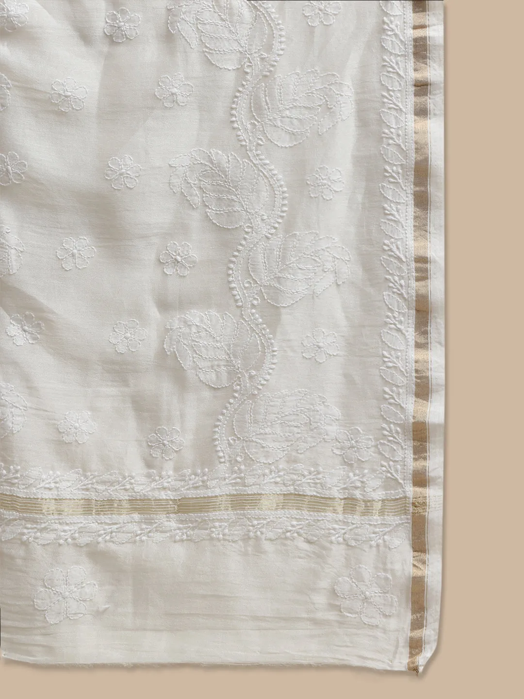 Luxurious Chikankari & Zari Chanderi Silk Saree with Blouse