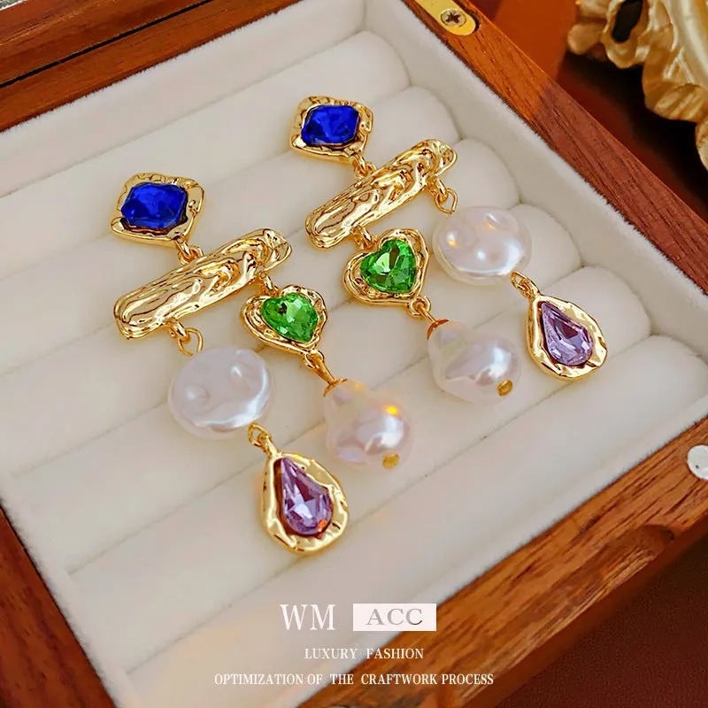 Luxurious Droplet Droplet Artificial Pearl Diamond Inlay Earrings