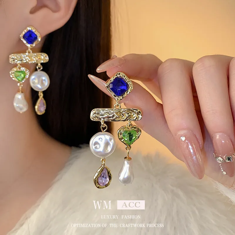 Luxurious Droplet Droplet Artificial Pearl Diamond Inlay Earrings