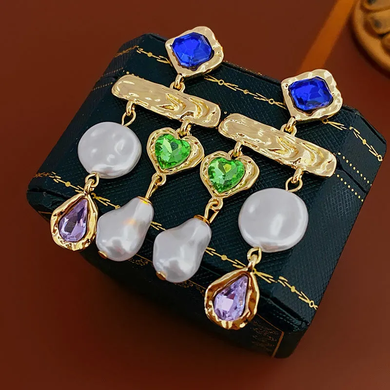 Luxurious Droplet Droplet Artificial Pearl Diamond Inlay Earrings