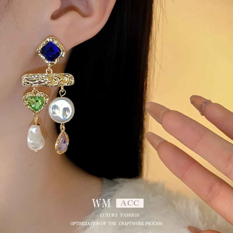 Luxurious Droplet Droplet Artificial Pearl Diamond Inlay Earrings