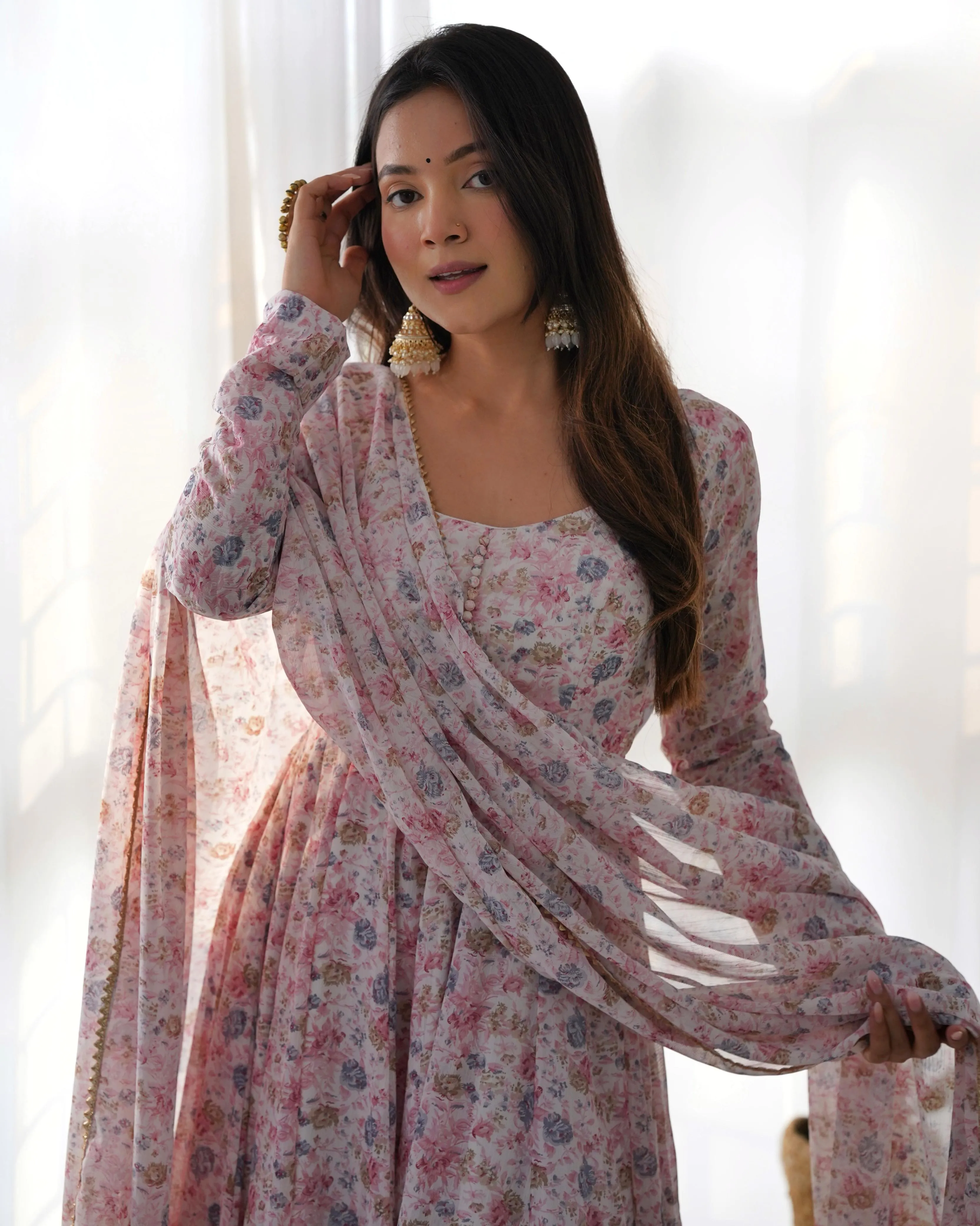 Luxurious Floral Chiffon Anarkali Set