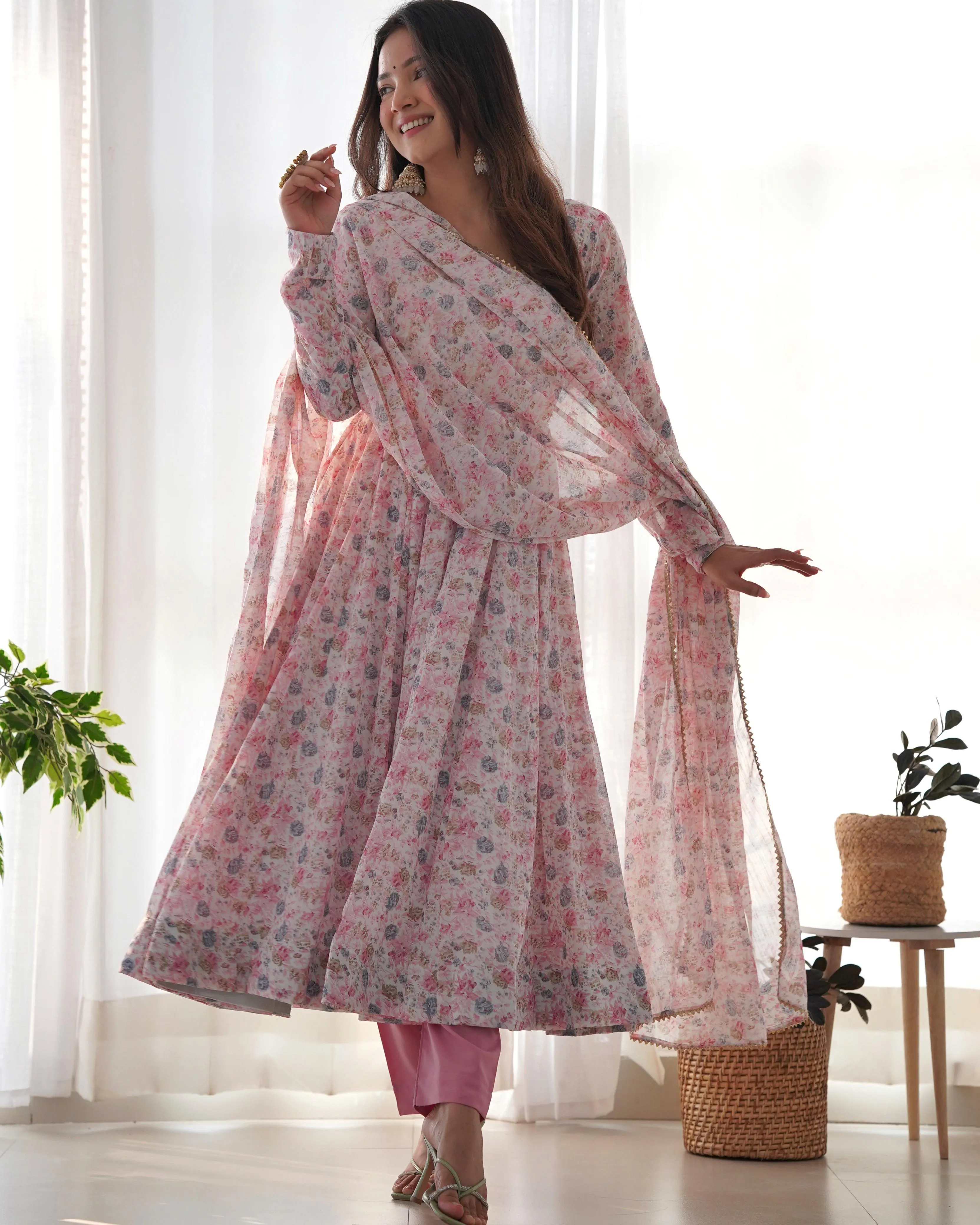 Luxurious Floral Chiffon Anarkali Set