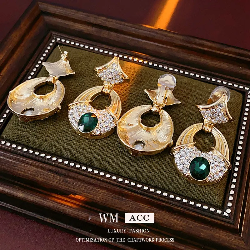 Luxurious Ginkgo Geometric Leaf Alloy Diamond Inlay Earrings