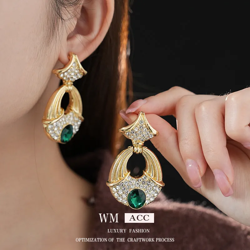 Luxurious Ginkgo Geometric Leaf Alloy Diamond Inlay Earrings