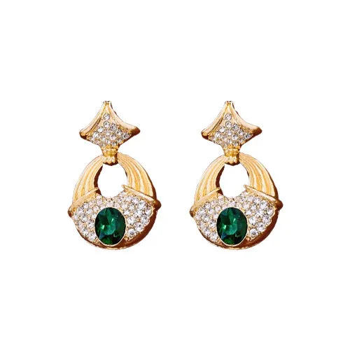 Luxurious Ginkgo Geometric Leaf Alloy Diamond Inlay Earrings