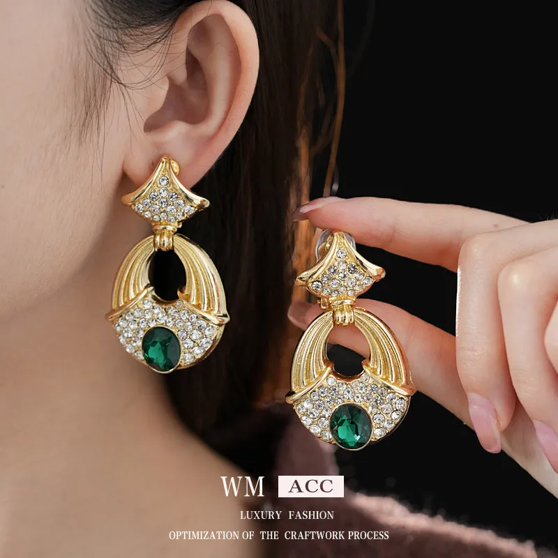 Luxurious Ginkgo Geometric Leaf Alloy Diamond Inlay Earrings