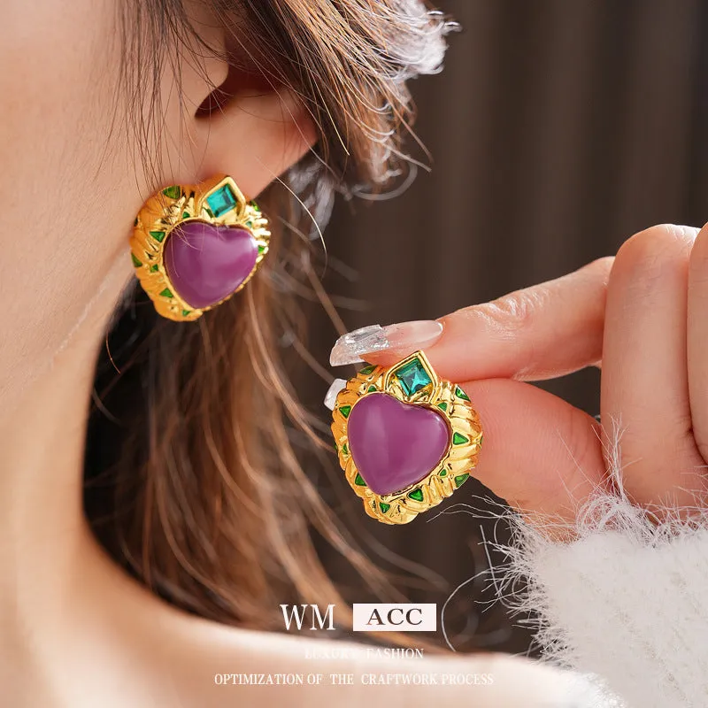 Luxurious Heart Geometric Heart Alloy Oil Dripping Earrings