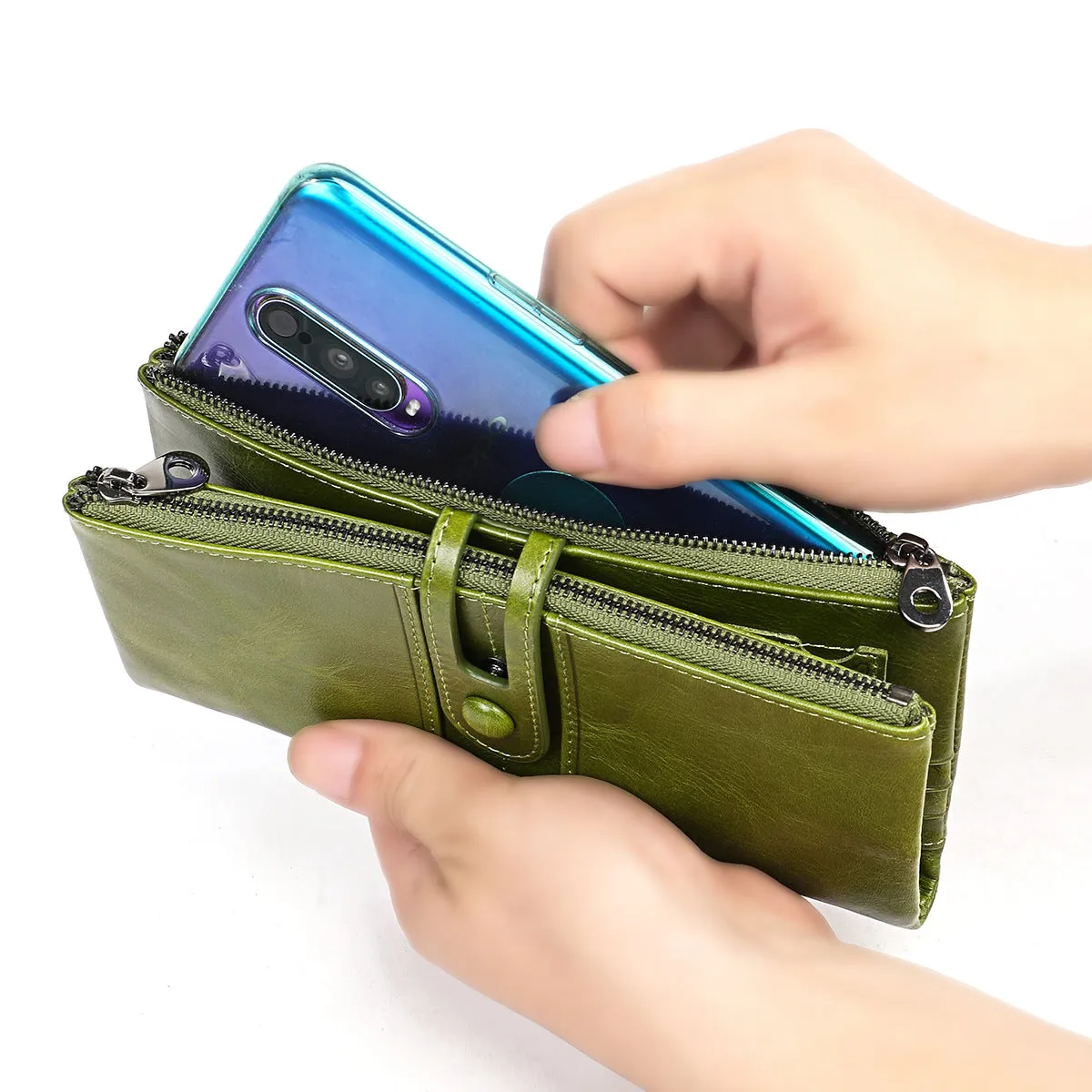 Luxurious Large-Capacity Wallet - Premium Genuine Leather, Multi-Card Organizer, Phone & Checkbook Fit, Secure Zip Coin Pouch for Daily Use