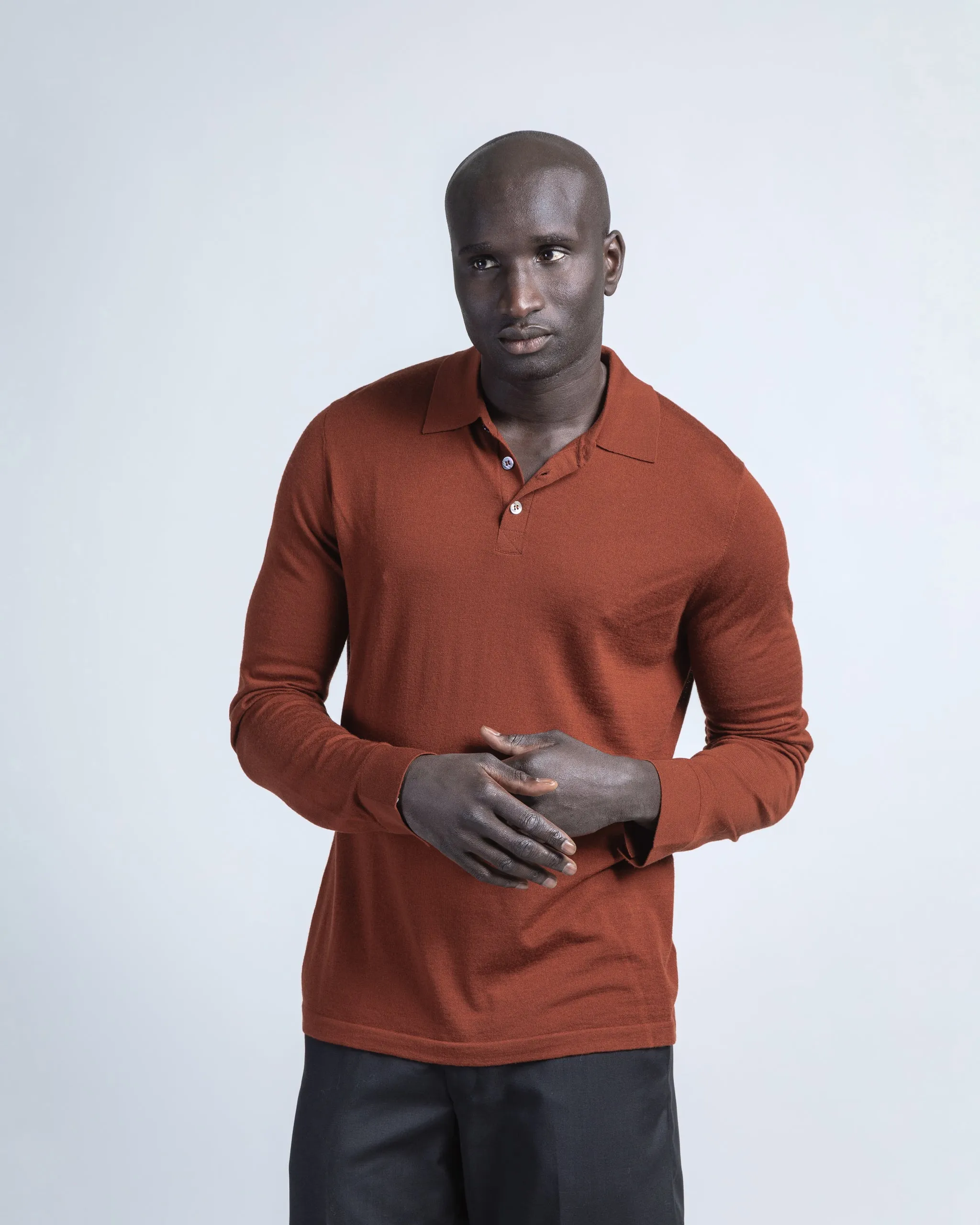 Luxurious Merino Polo in Terracotta