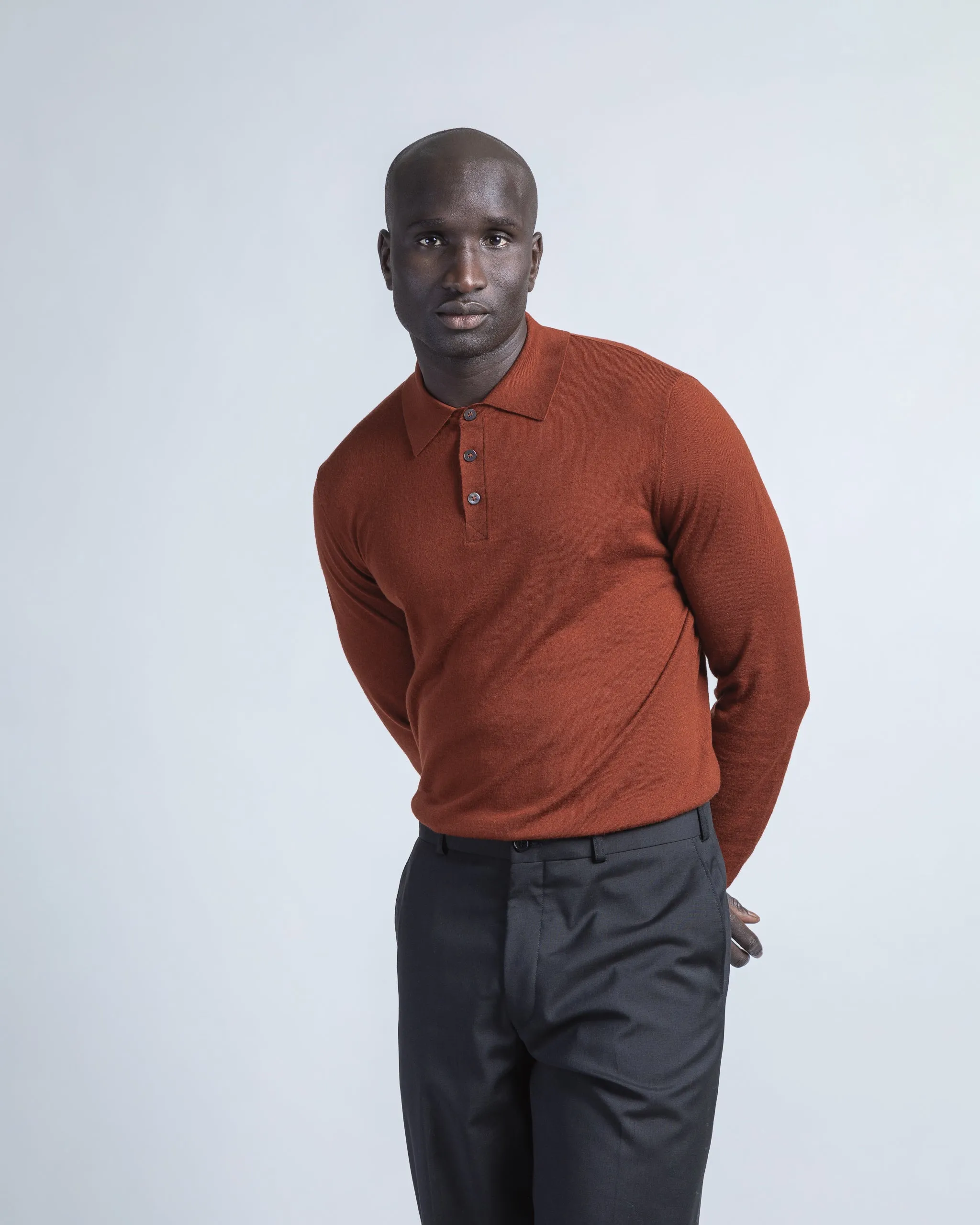 Luxurious Merino Polo in Terracotta