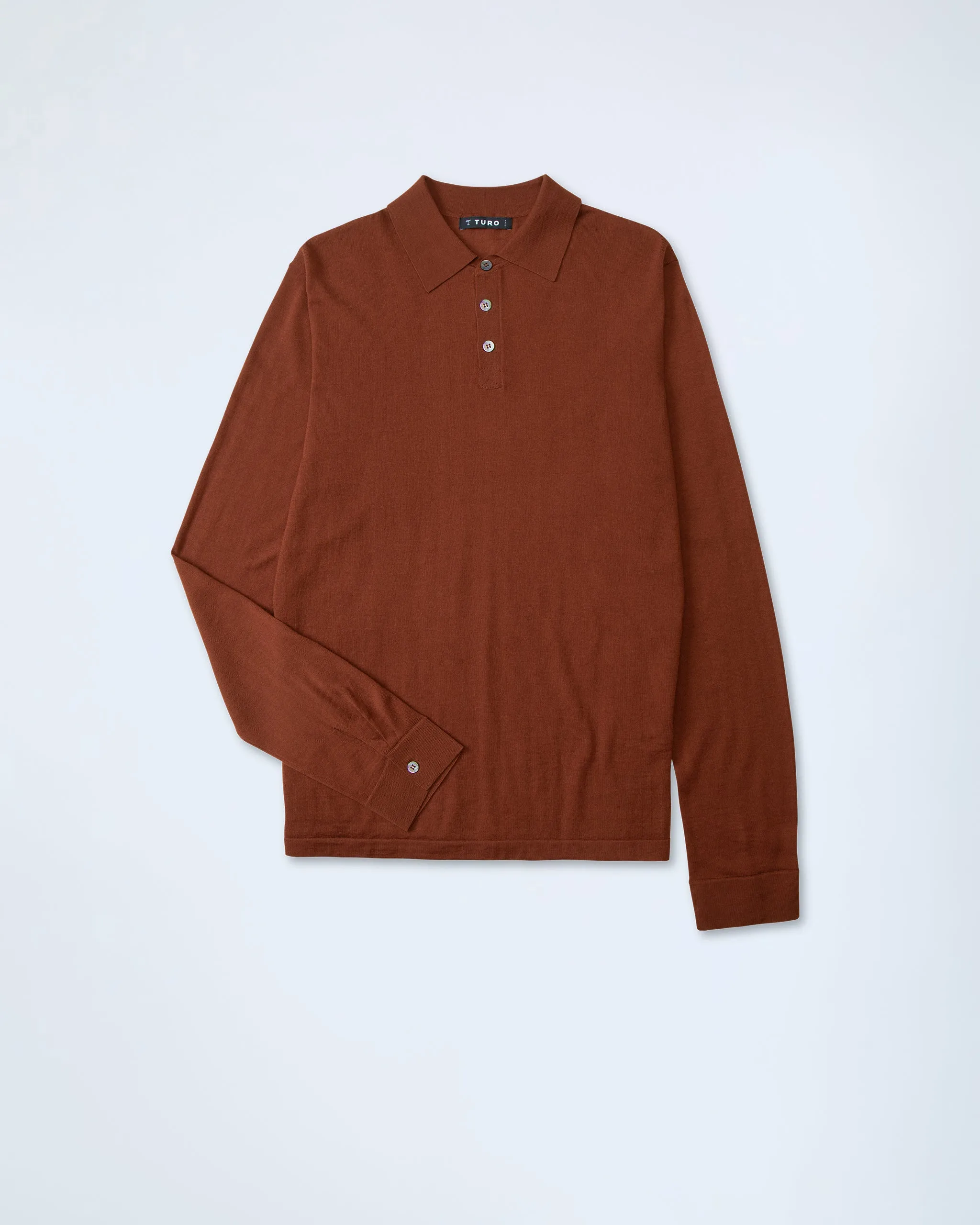 Luxurious Merino Polo in Terracotta