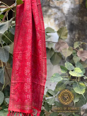 Luxurious Red Handloom Printed Banarasi Silk Scarf