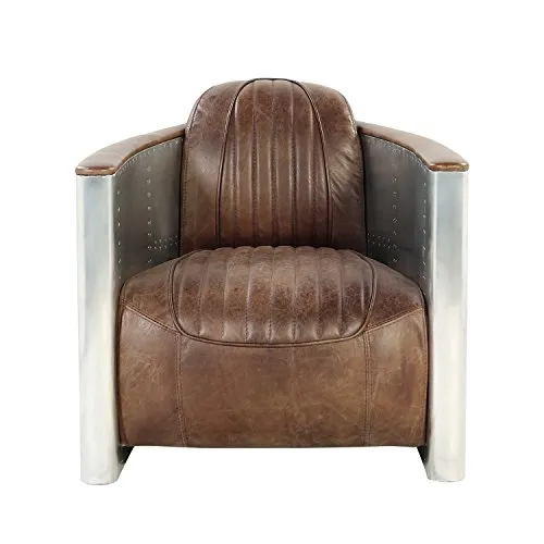 Luxurious Retro Brown Leather & Aluminum Chair
