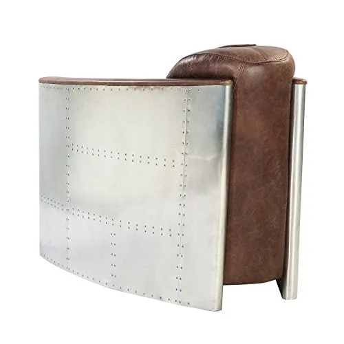 Luxurious Retro Brown Leather & Aluminum Chair