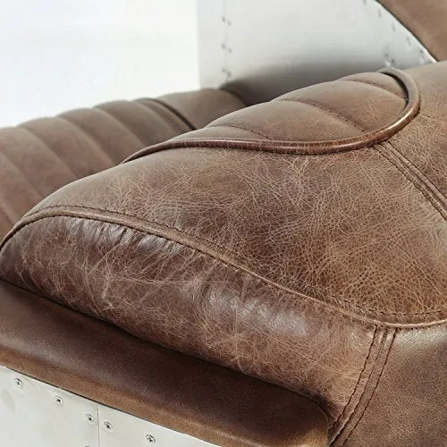 Luxurious Retro Brown Leather & Aluminum Chair