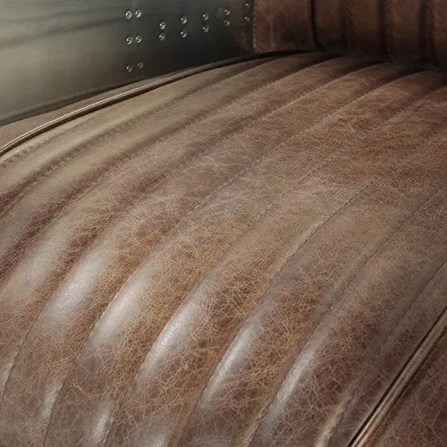 Luxurious Retro Brown Leather & Aluminum Chair