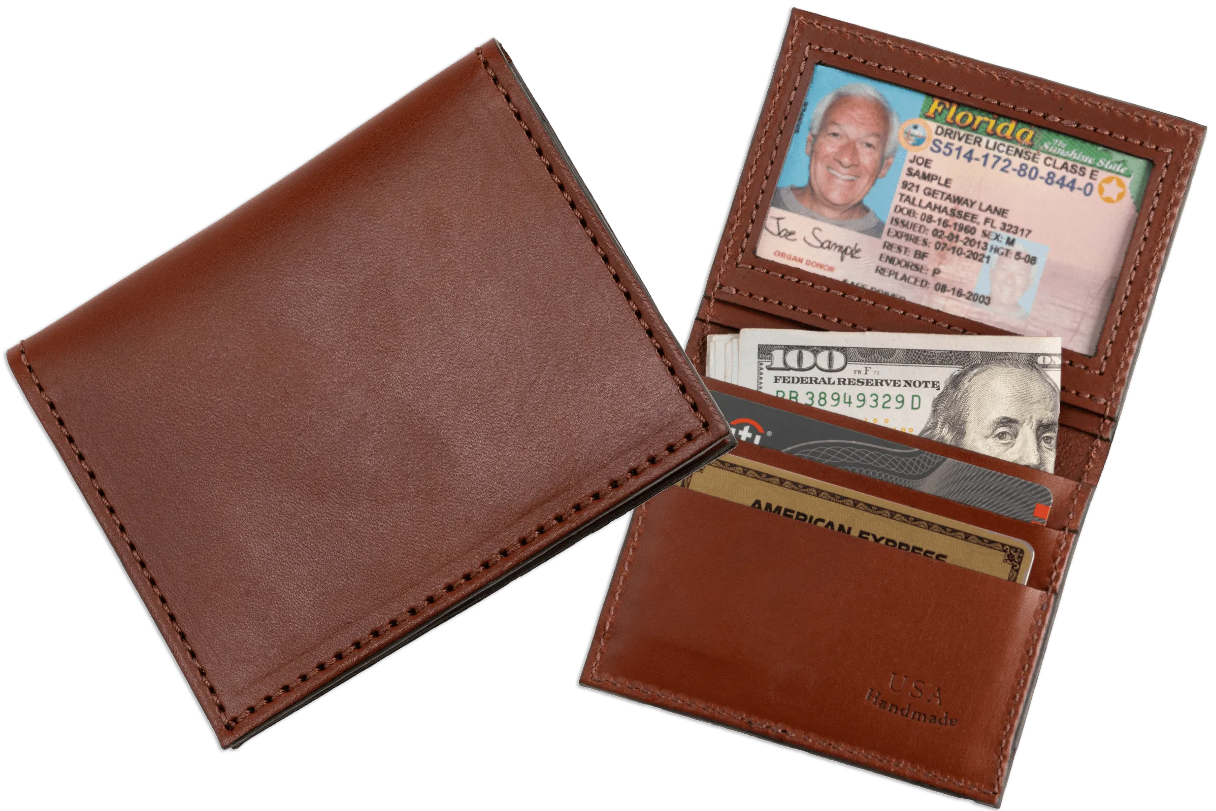 Medium Brown Premium Leather Bifold Credit Card Wallet With ID Window