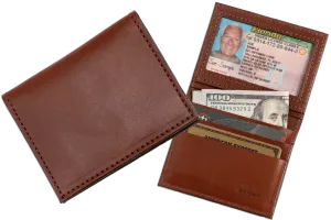 Medium Brown Premium Leather Bifold Credit Card Wallet With ID Window
