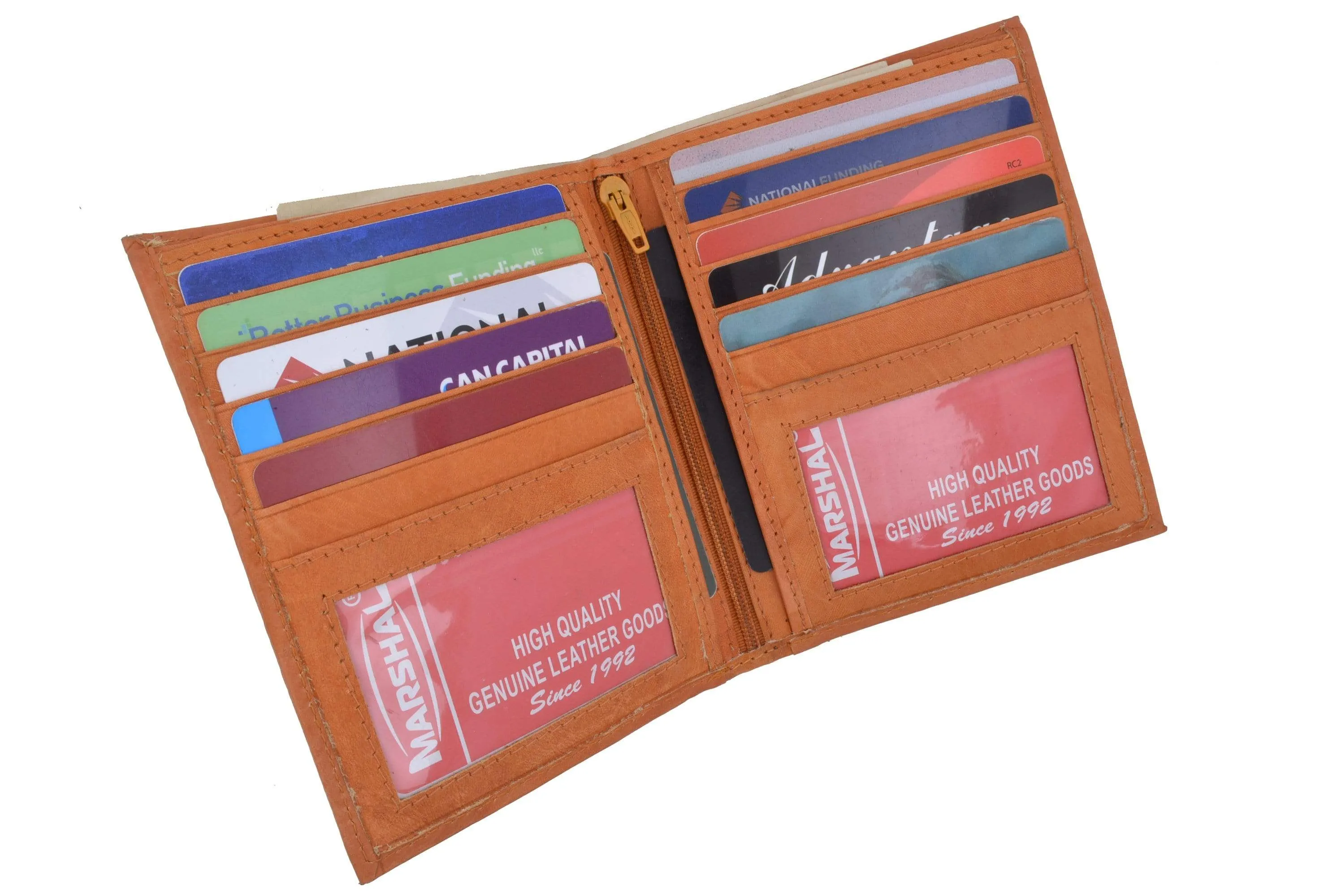 Mens Genuine Leather European Bifold Wallet Slim Hipster 2 Windows Credit Card Euro 1502 CF
