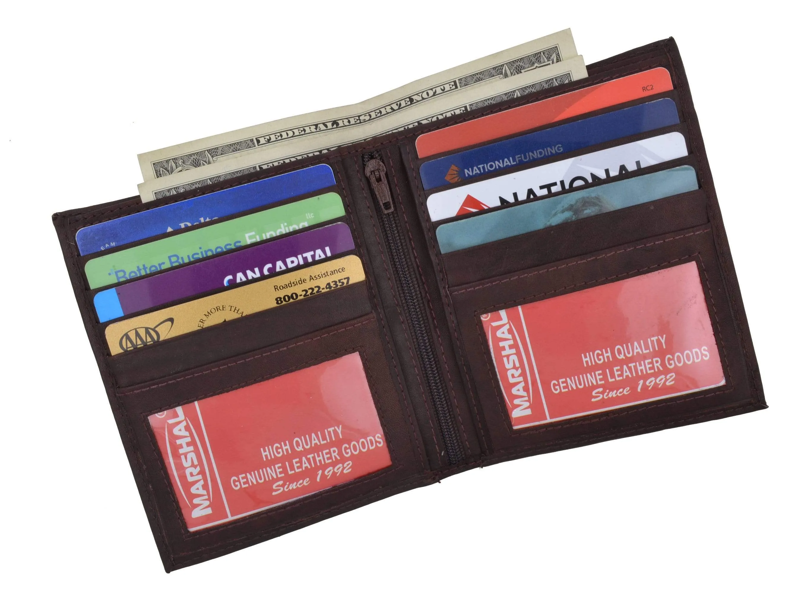 Mens Genuine Leather European Bifold Wallet Slim Hipster 2 Windows Credit Card Euro 1502 CF