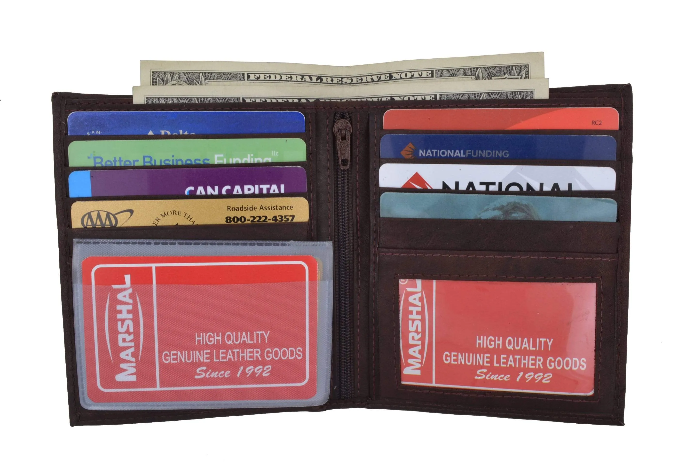 Mens Genuine Leather European Bifold Wallet Slim Hipster 2 Windows Credit Card Euro 1502 CF
