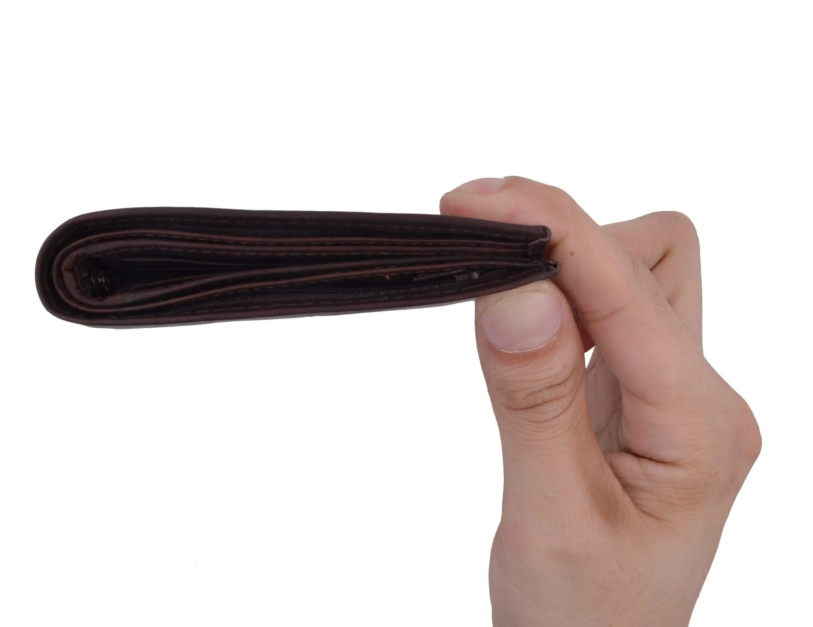 Mens Genuine Leather European Bifold Wallet Slim Hipster 2 Windows Credit Card Euro 1502 CF