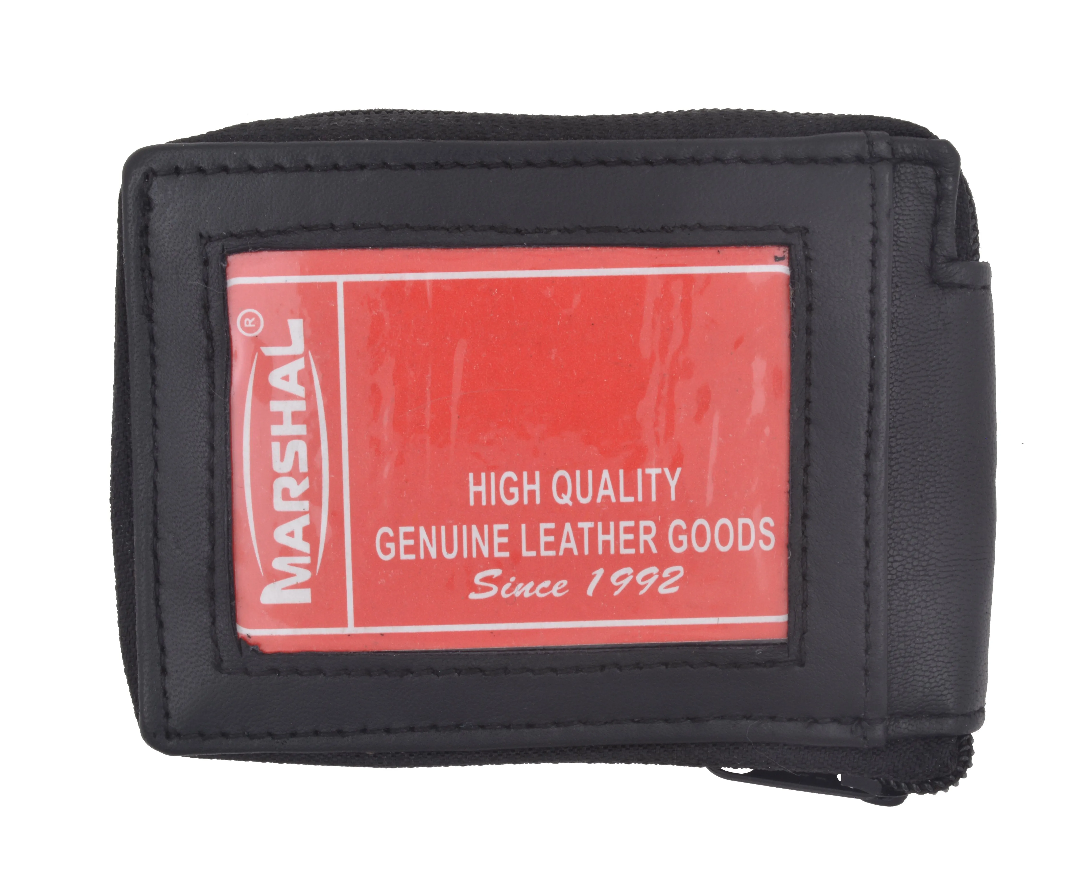Men's Premium Leather Zip Around W/Outside ID Bifold Wallet P1574