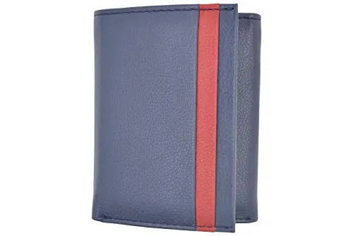 Men's Soft Premium Leather RFID Trifold Wallet Sleek & Slim ID Window Credit Card Holder Navy Blue