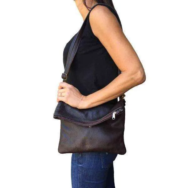 Mirelle Genuine Leather Fold Over Messenger Handbag
