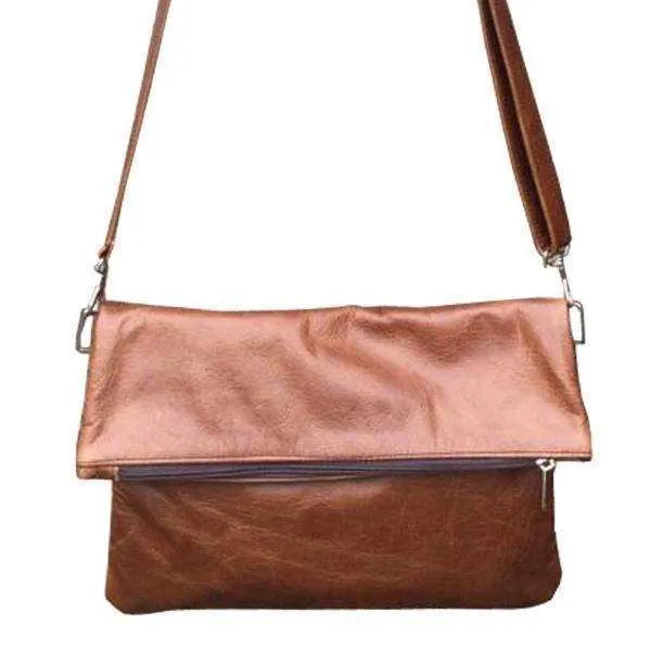Mirelle Genuine Leather Fold Over Messenger Handbag