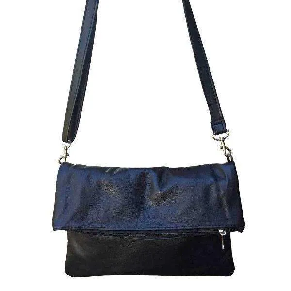 Mirelle Genuine Leather Fold Over Messenger Handbag