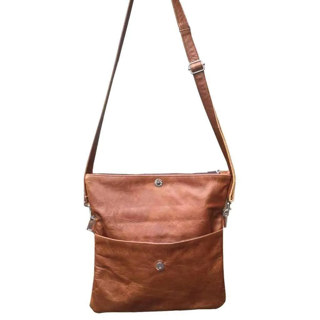Mirelle Genuine Leather Fold Over Messenger Handbag