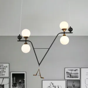 Modern Iron LED Chandelier with 4 A/V-Letter Shaped Heads - Black Ceiling Pendant Light