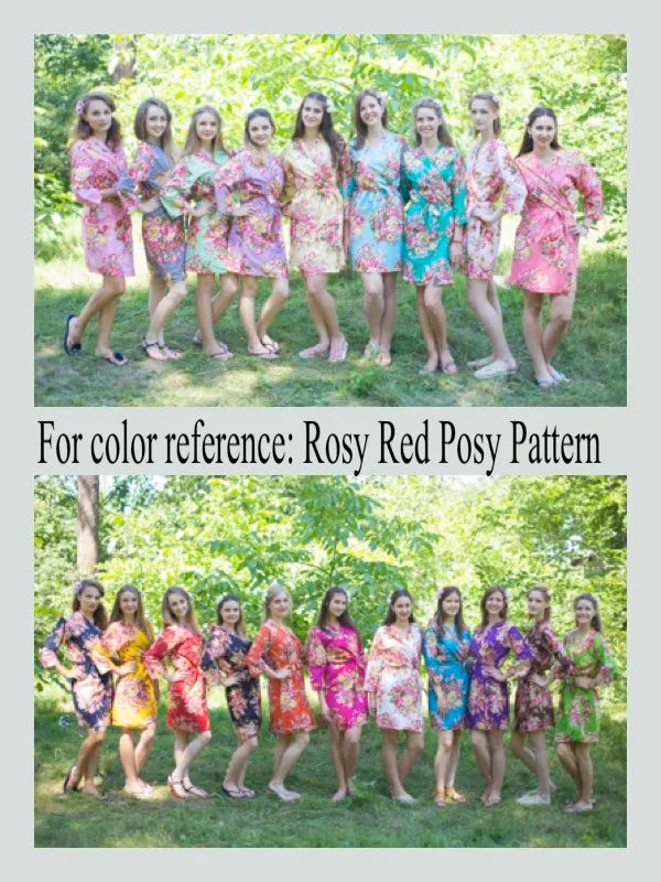 Navy Blue Charming Collars Style Caftan in Rosy Red Posy Pattern