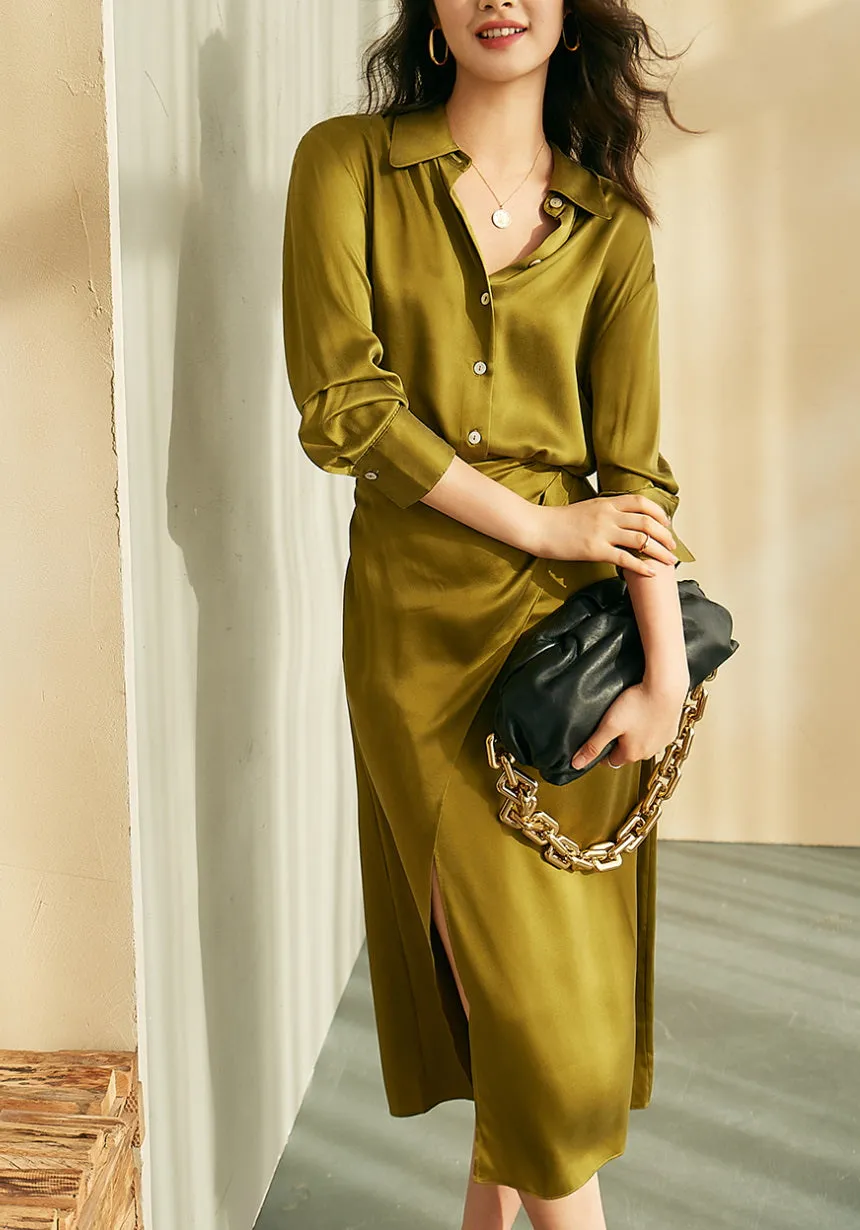 Nonothing|Luxurious silk shirt in olive green
