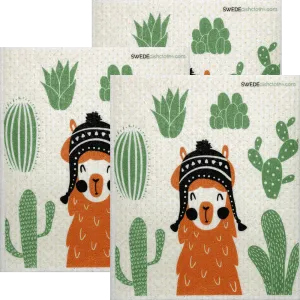 Orange Llama Set of 3 Swedish Dishcloths