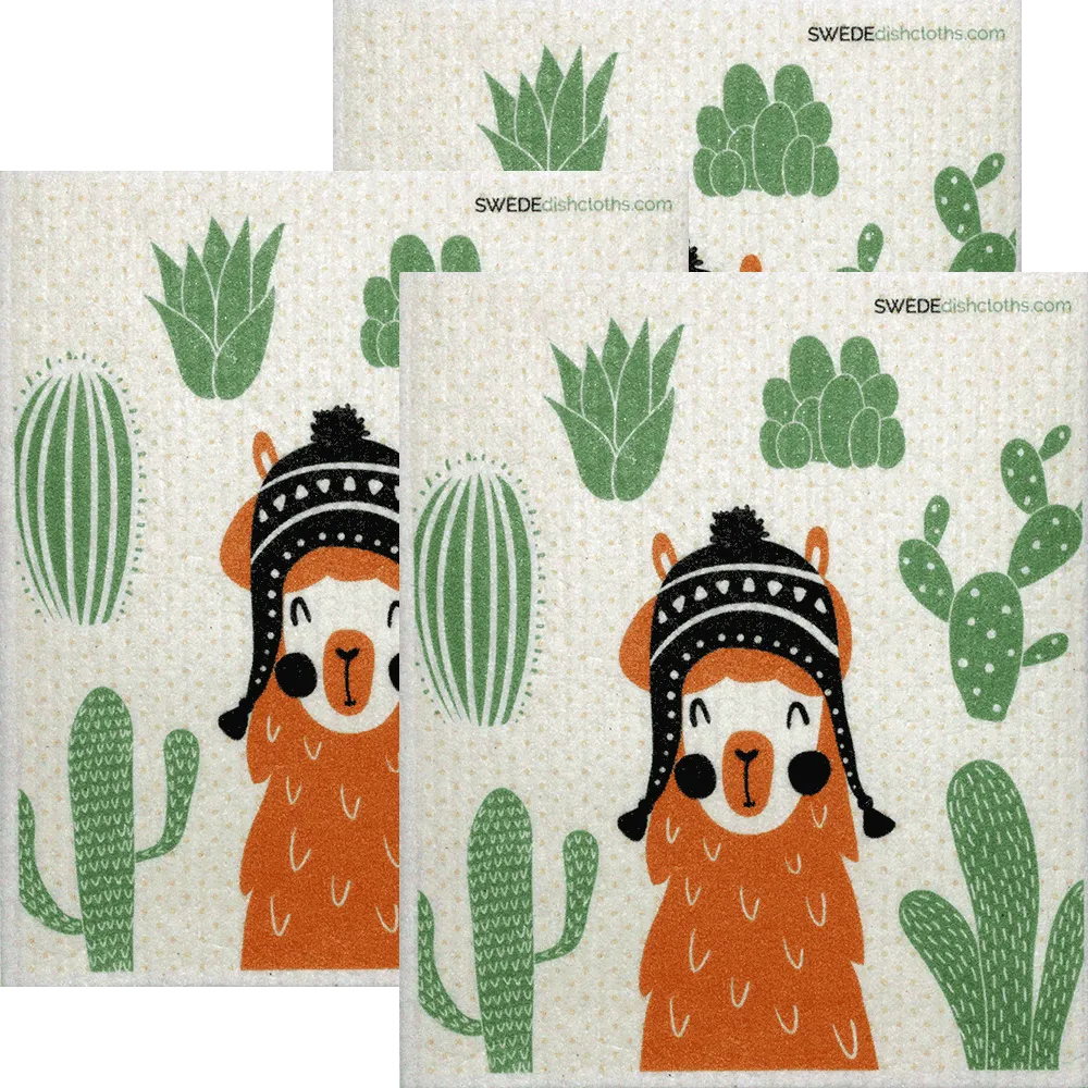 Orange Llama Set of 3 Swedish Dishcloths