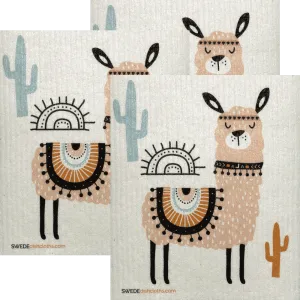 Pink Llama Set of 3 Swedish Dishcloths