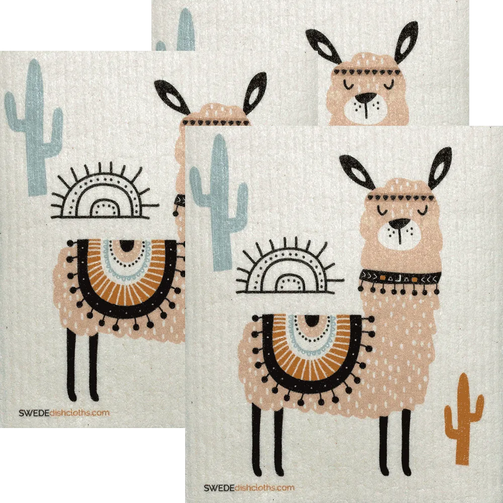Pink Llama Set of 3 Swedish Dishcloths