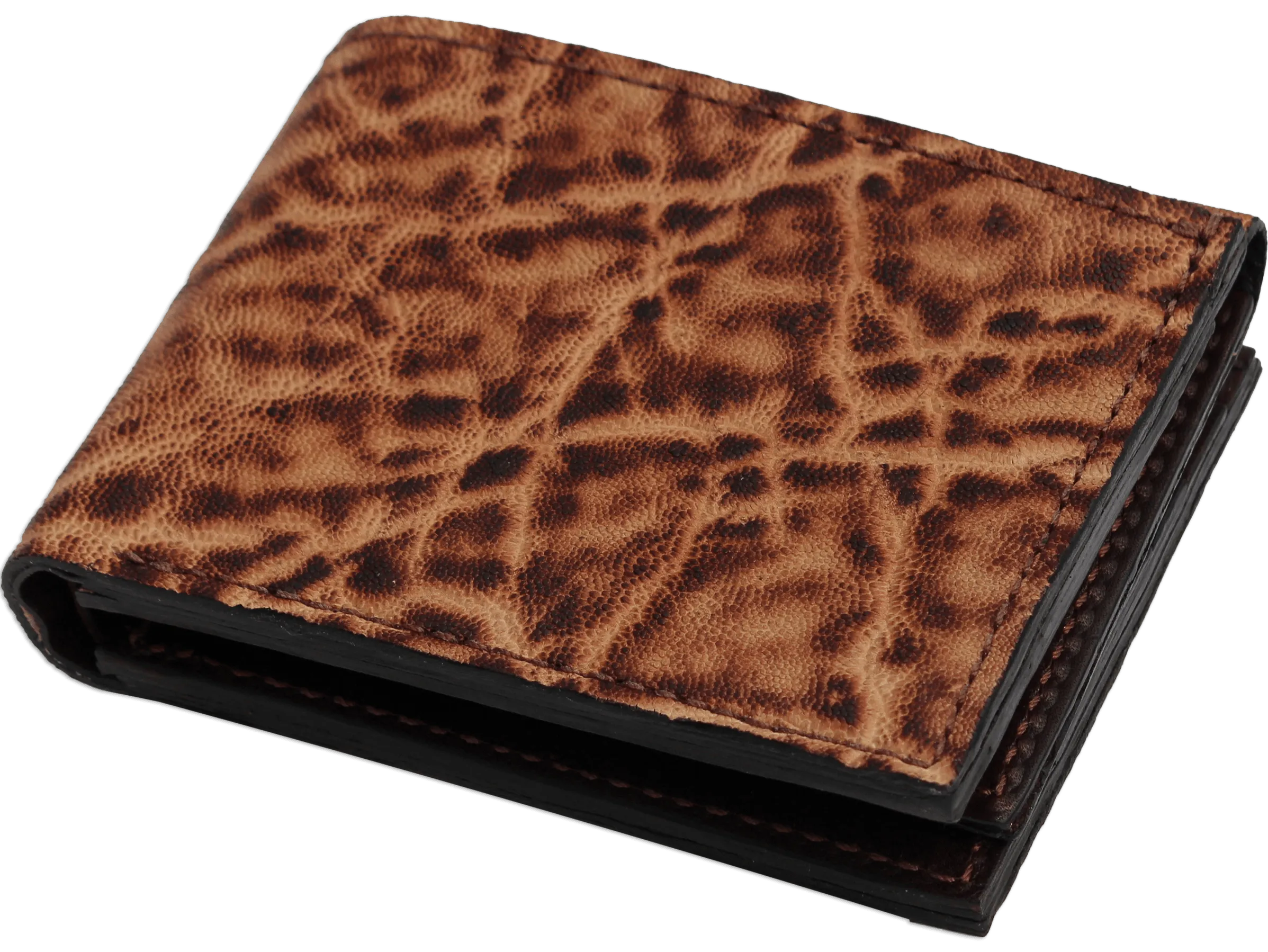Rustic Brown Elephant Luxury Designer Exotic Bifold Wallet With Flip Up ID Window