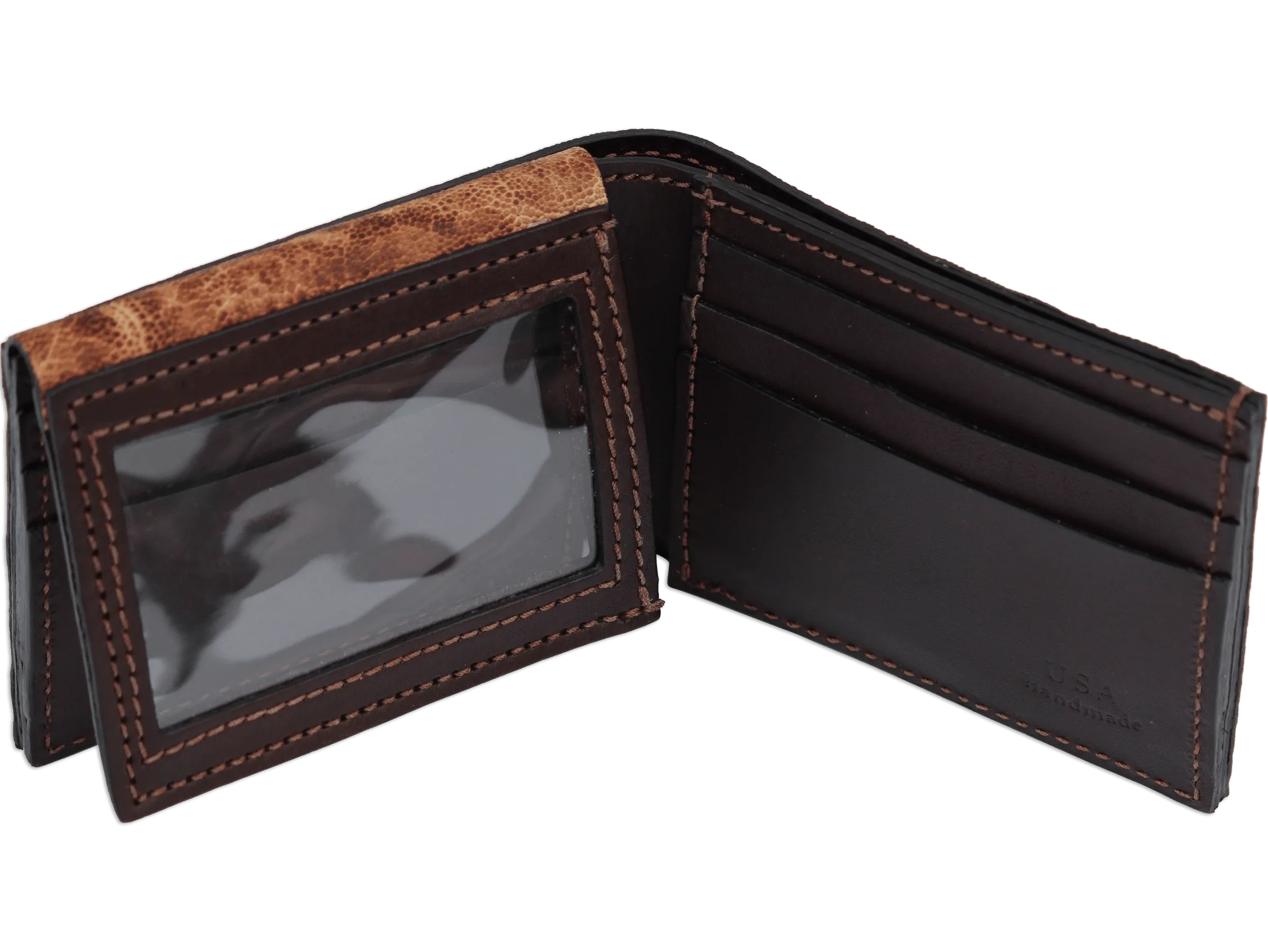 Rustic Brown Elephant Luxury Designer Exotic Bifold Wallet With Flip Up ID Window